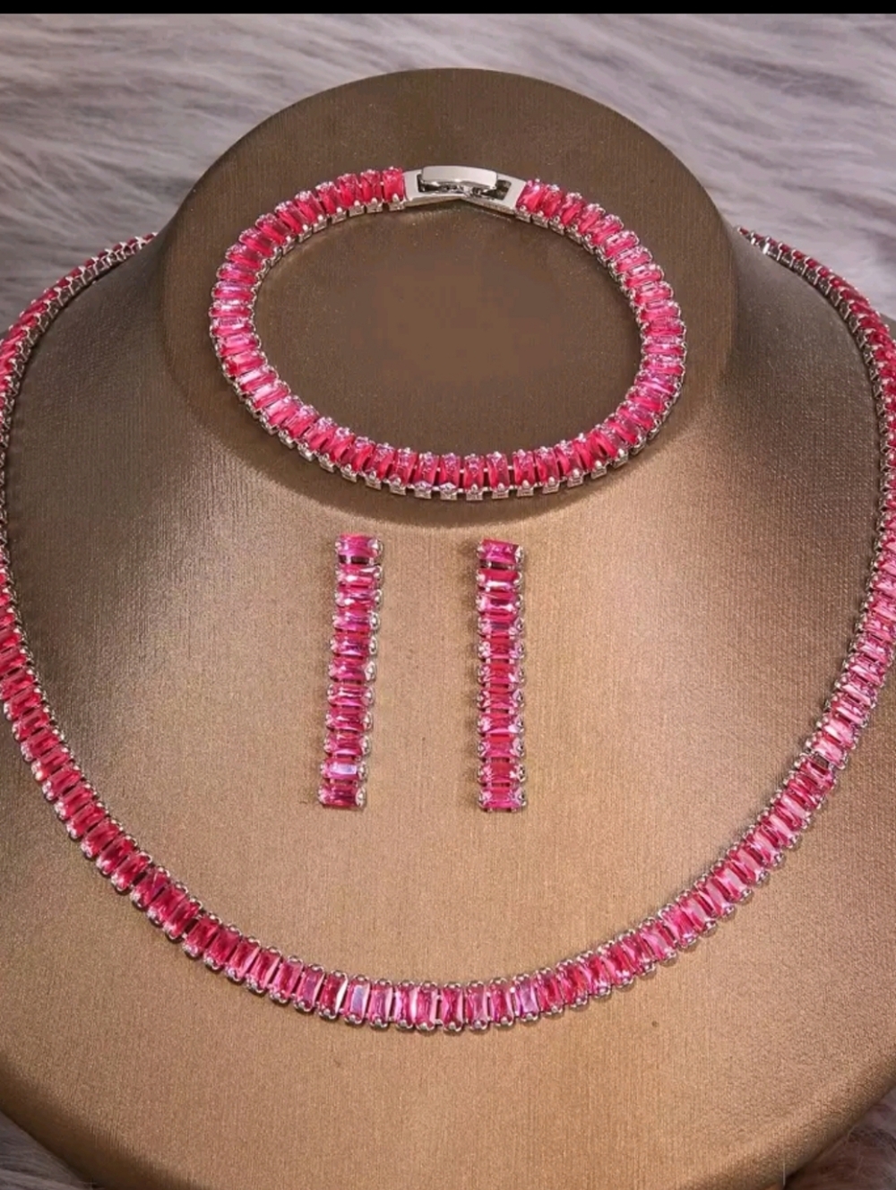#36 3pcs/Set Cubic Zirconia Inlay Necklace, Bracelet And Earrings Set - Picture 10 of 12